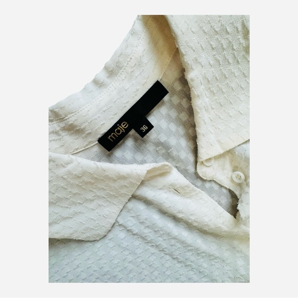 MAJE | $374 Rialto Ivory Textured Long Sleeve Belted Mini Dress, Size 4 (EU 36) - Picture 8 of 12